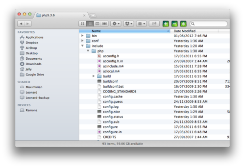 The contents of the PHP folder.